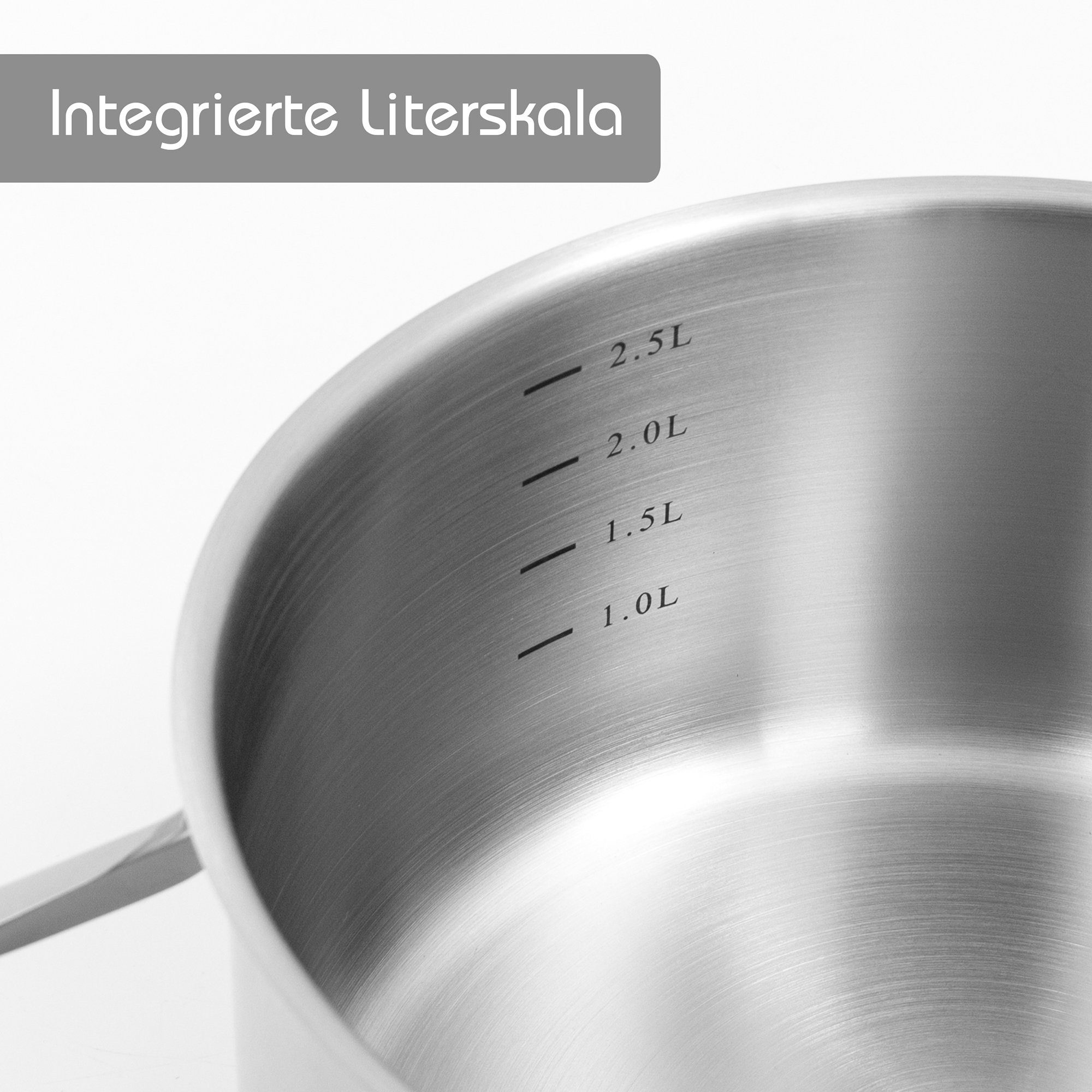 Kopf Topf-Set Jara, Edelstahl (9-tlg), Kochtopfset, Induktion, 9-tlg, 4 Töpfe mit Deckel + 1 Stielkasserolle