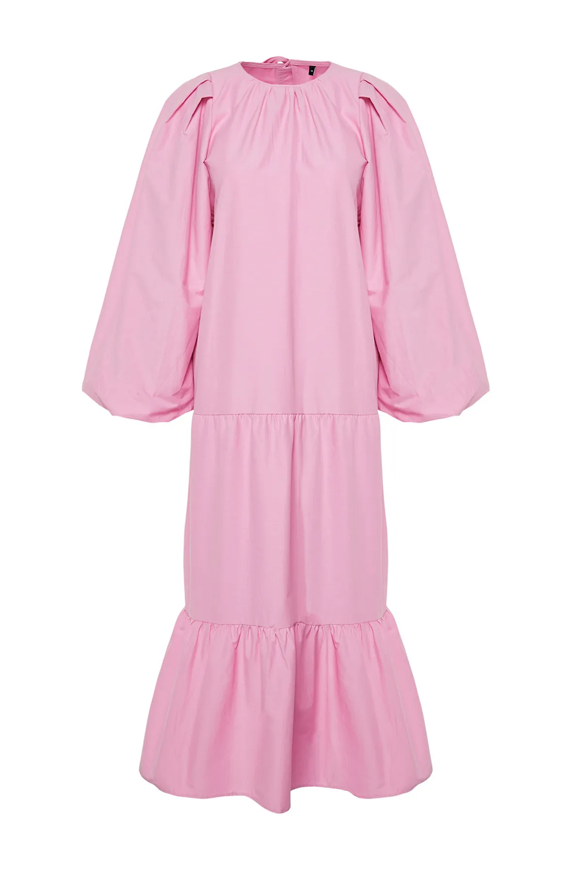Trendyol Modest  Mehrlagiges, gewebtes Kleid aus Baumwolle mit Ballonärmeln in Rosa TCTSS24EB00070