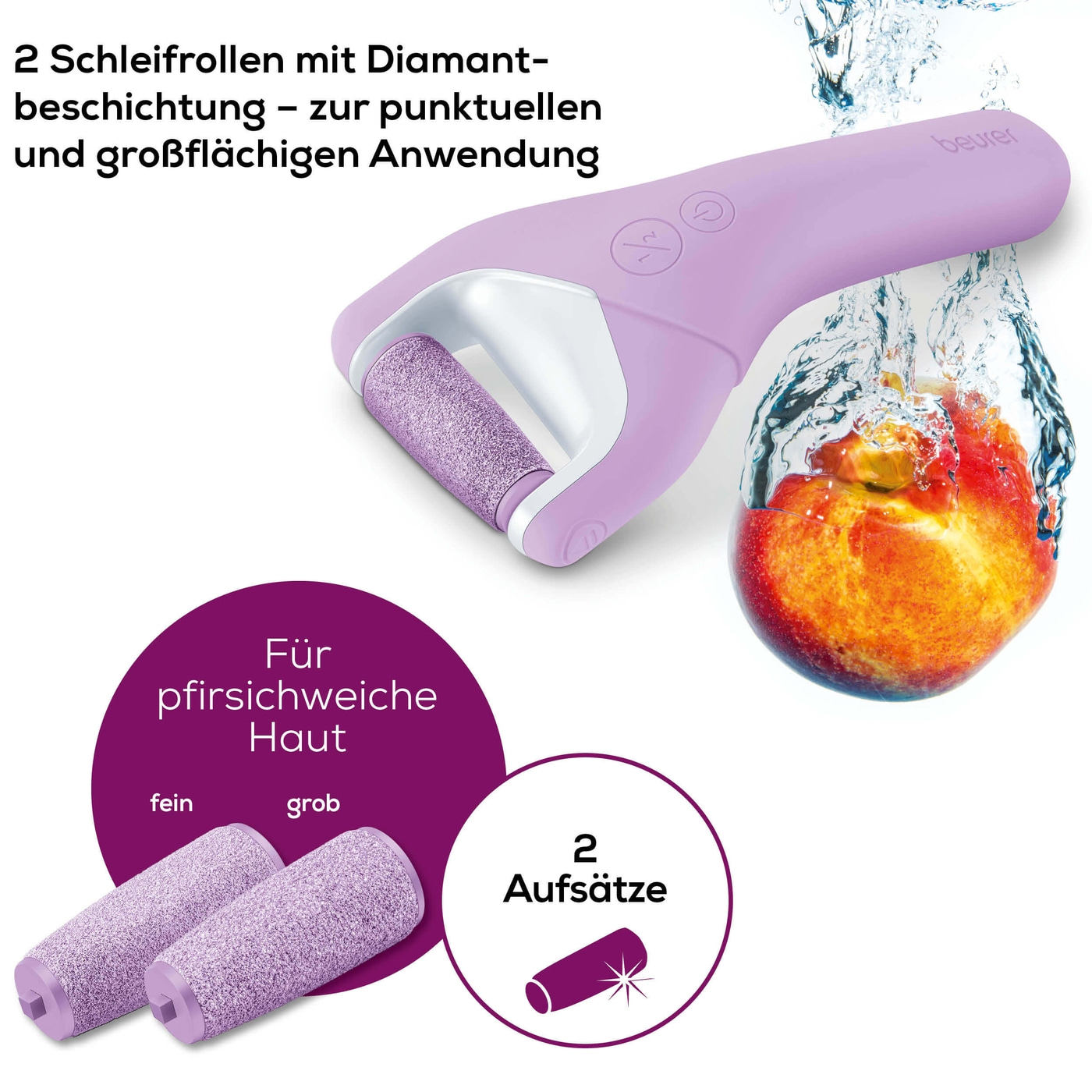 Beurer Hornhautentferner MP 59 Wet & Dry-Hornhautentferner für weiche Füße - 1 feiner & grober Aufsatz mit Diamantbeschichtung
