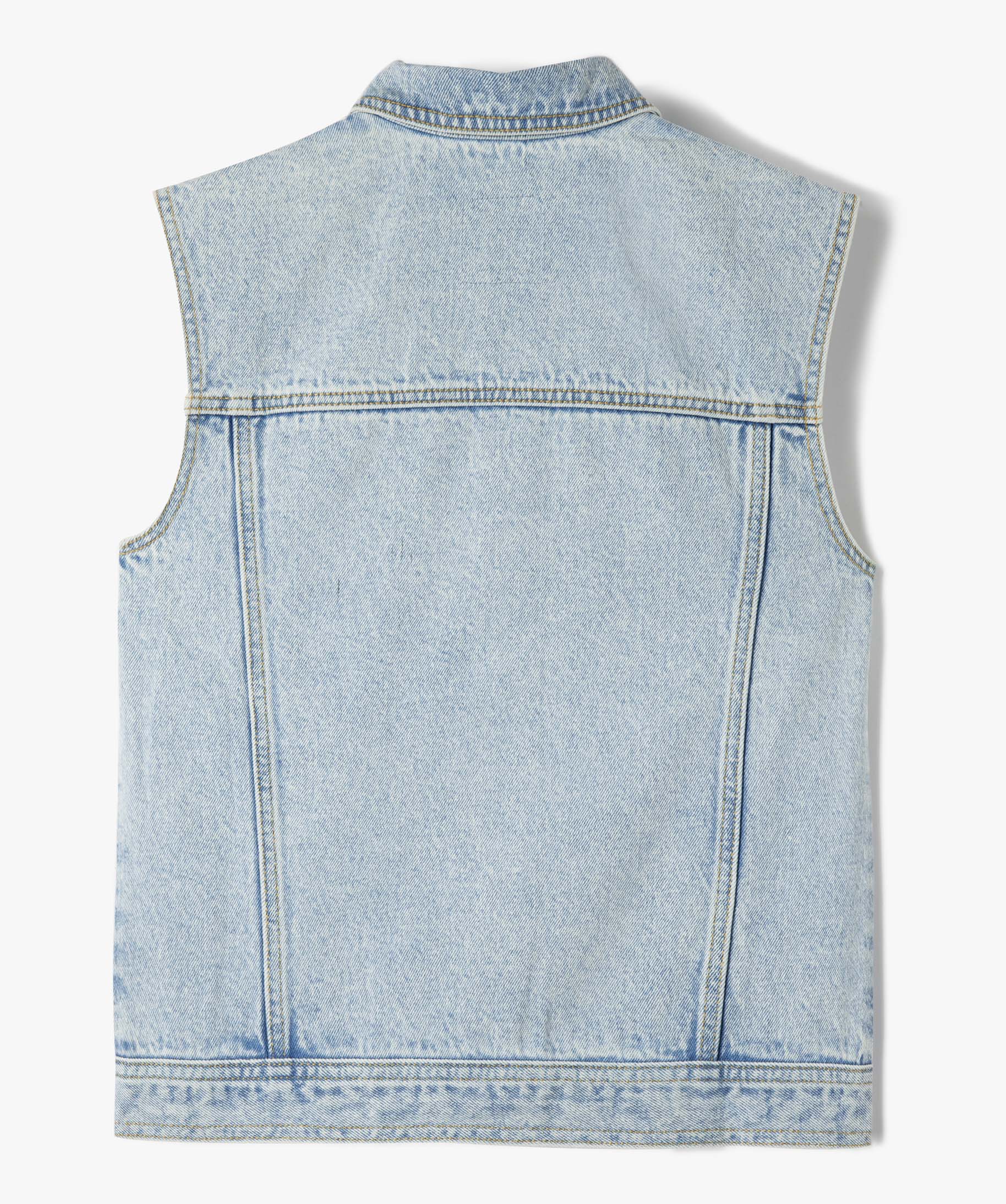Veste en jean fille sans manches délavé stone | GEMO