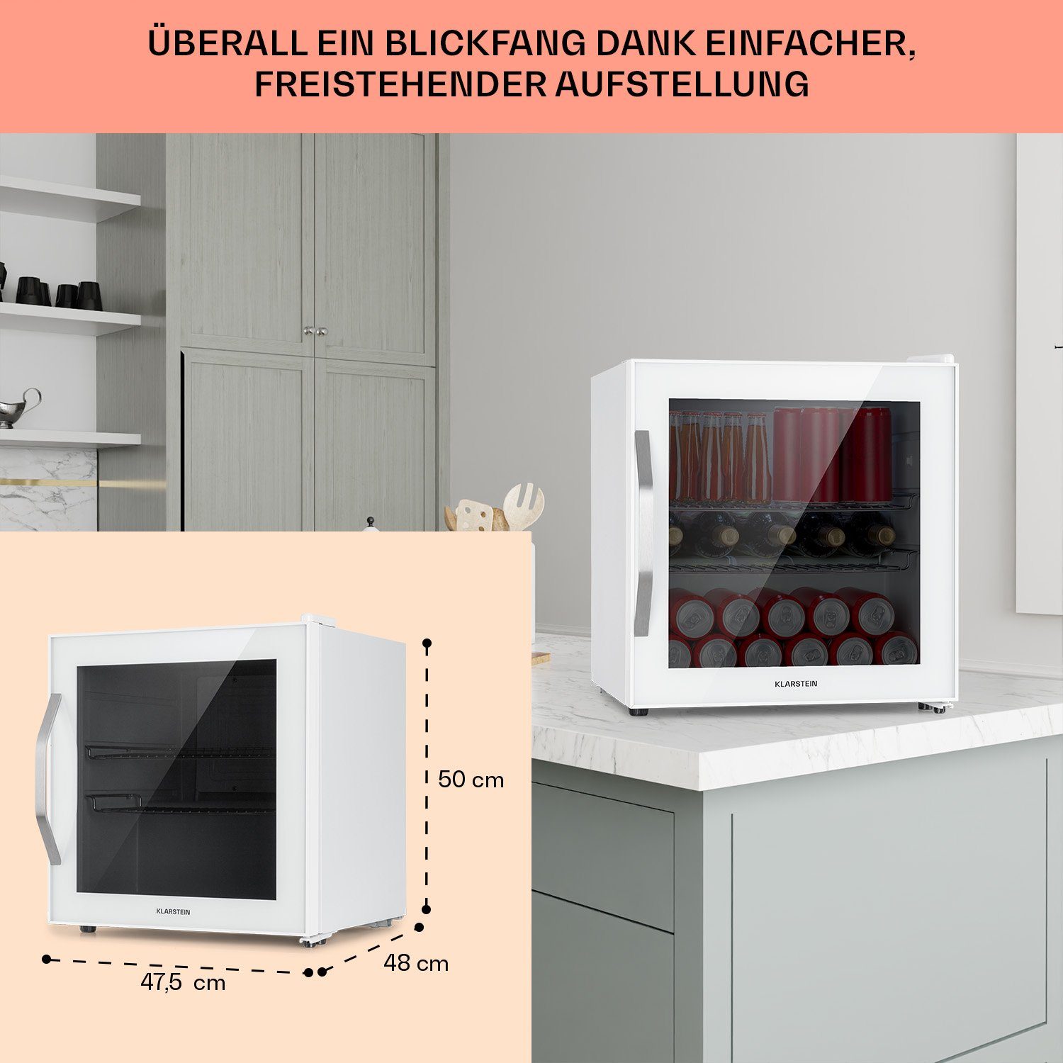 Klarstein Getränkekühlschrank HEA-BeersafeL-quartz 10039426, 50 cm hoch, 47.5 cm breit, Bierkühlschrank Getränkekühlschrank Flaschenkühlschrank mit Glastür