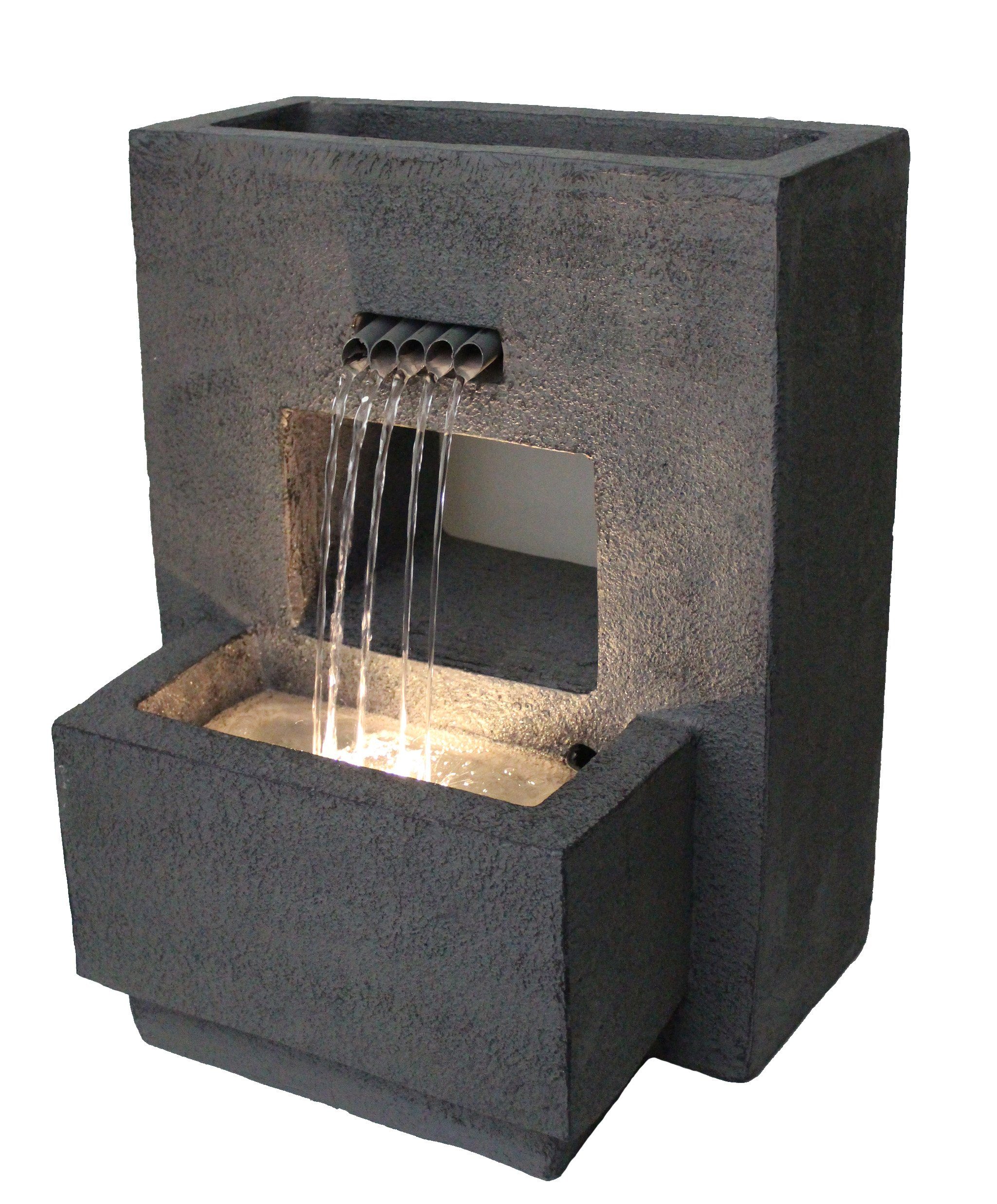 Arnusa Gartenbrunnen Springbrunnen mit LED Beleuchtung bepflanzbar 57x35x45 cm, Komplett-Set LED, Betonoptik