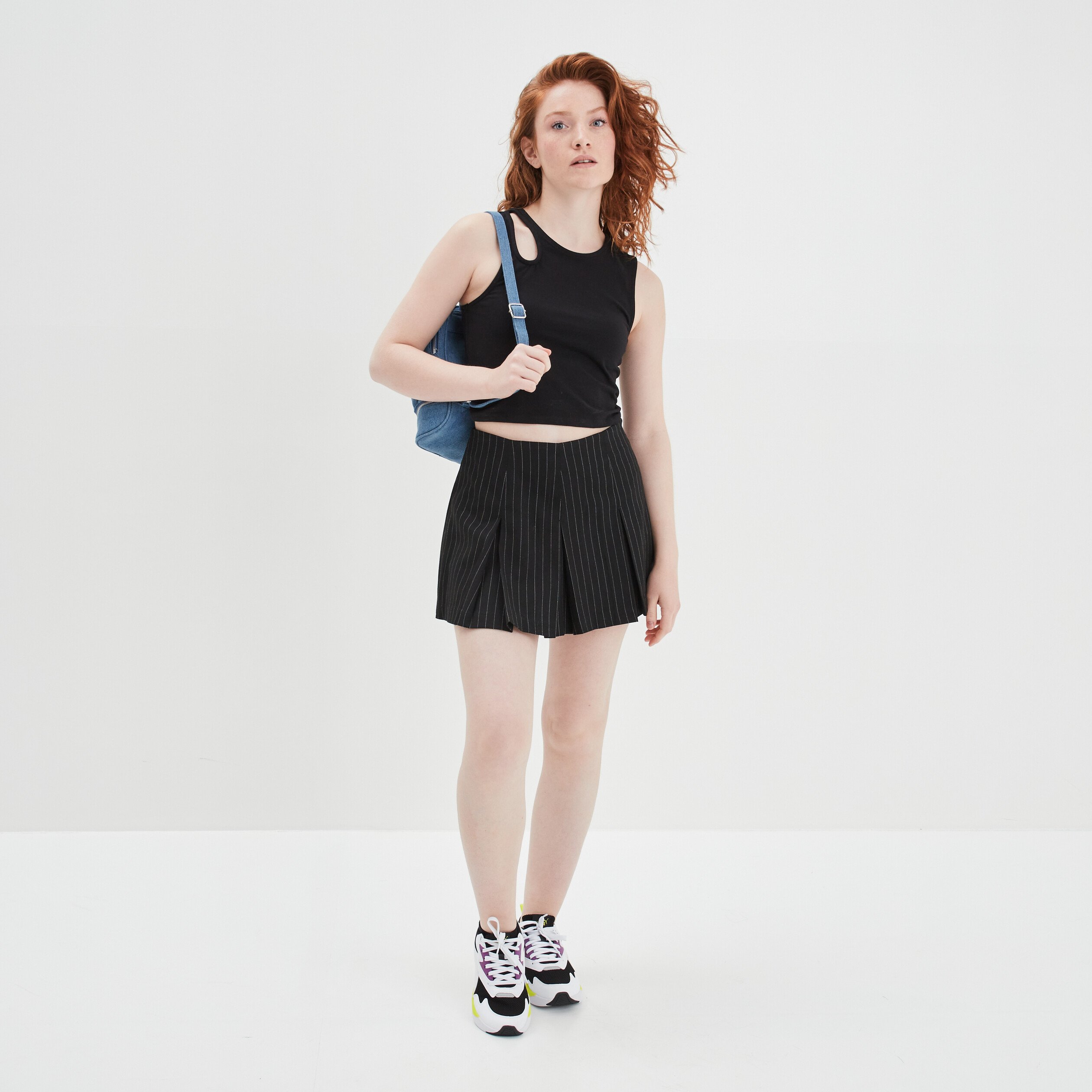 Débardeur cropped ajusté avec ouverture noir femme | La Halle