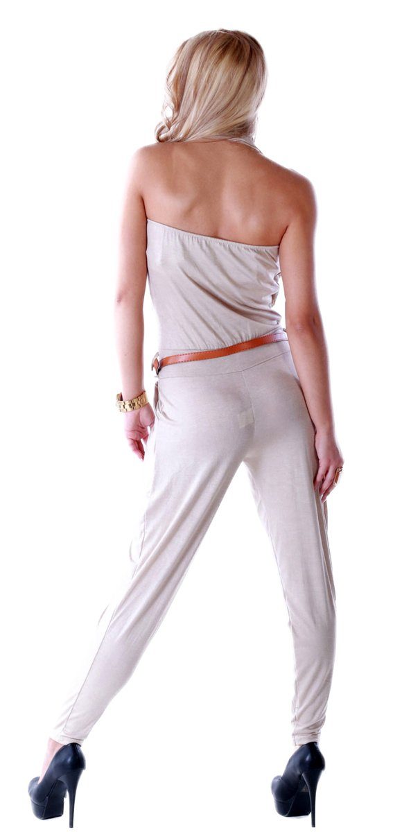 Charis Moda Overall Neckholder Jumpsuit mit Ziergürtel