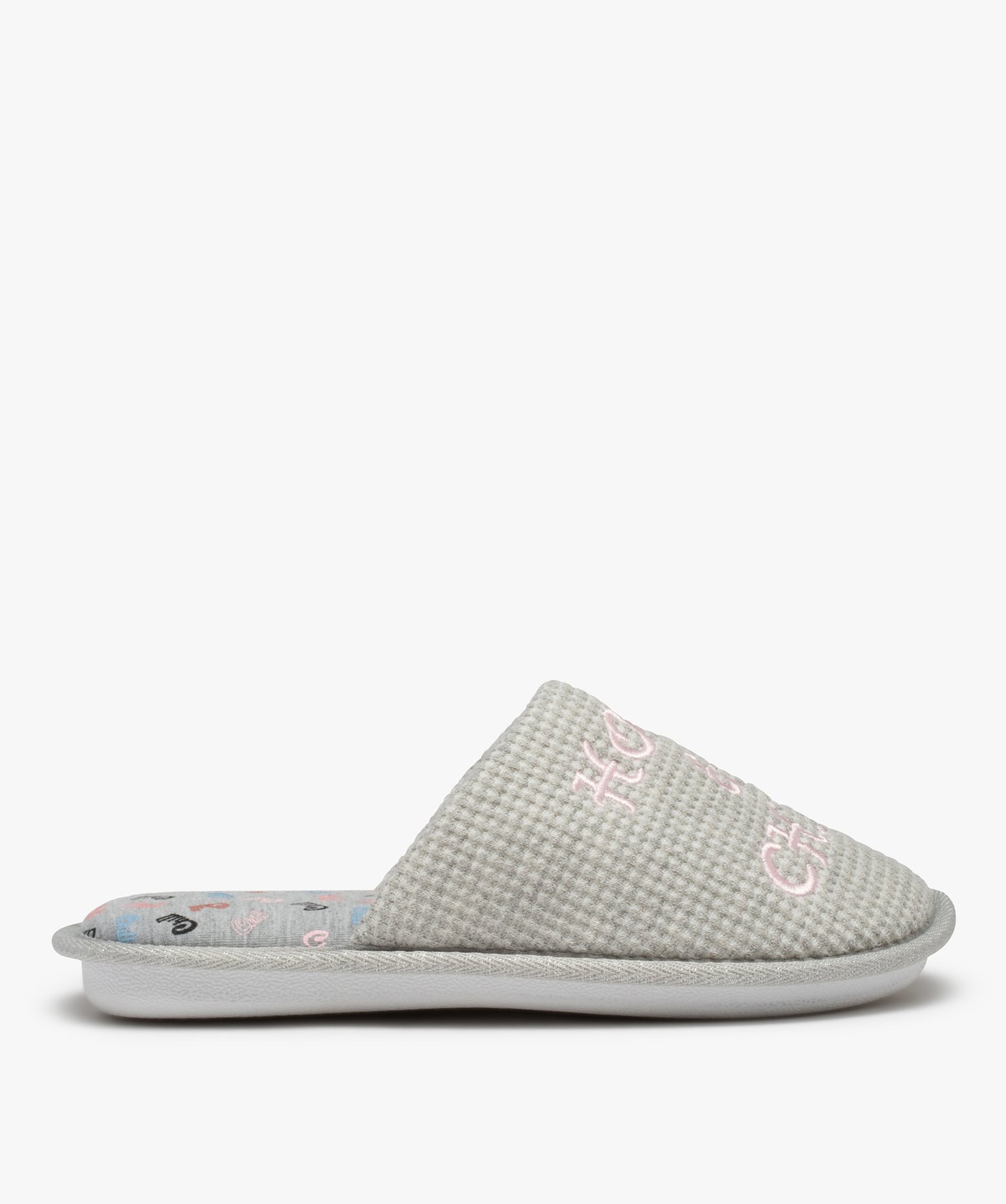 Chaussons femme mules plates brodées Home & Chill gris | GEMO