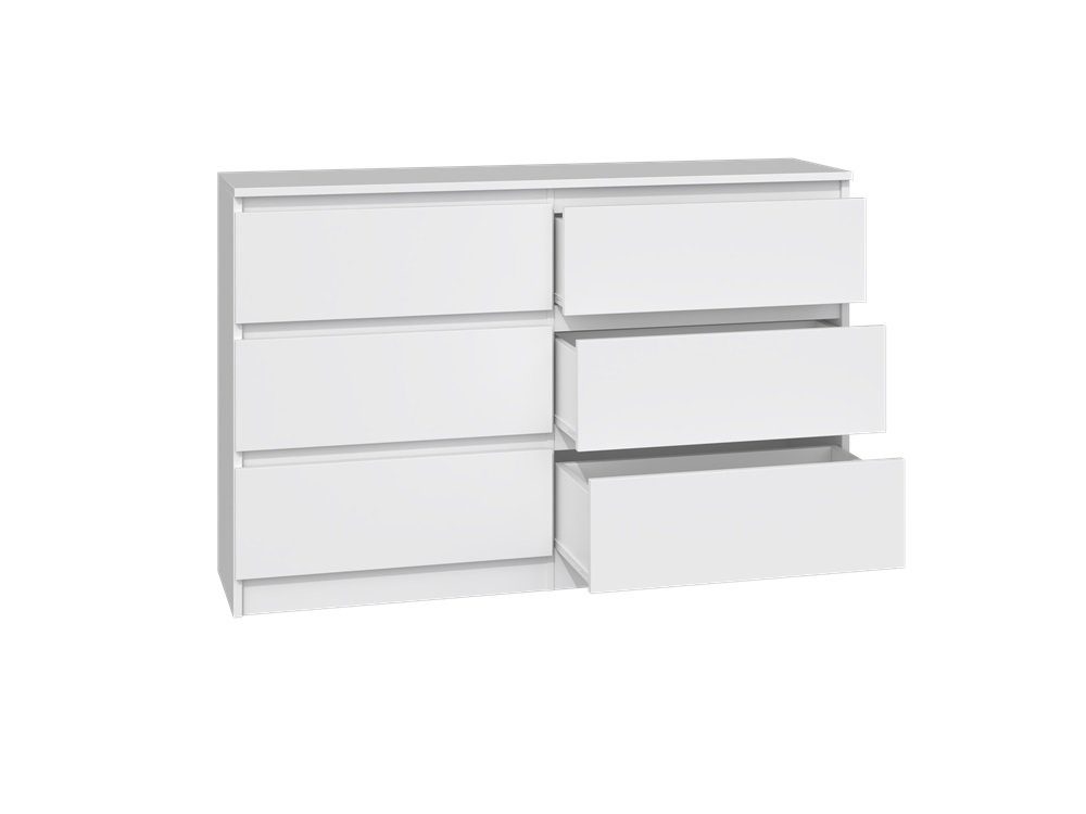 Home Collective Kommode weiß mit sechs Schubladen, Schlafzimmer Flur, Schrank, Sideboard, Highboard, Breite 120 cm Höhe 75cm