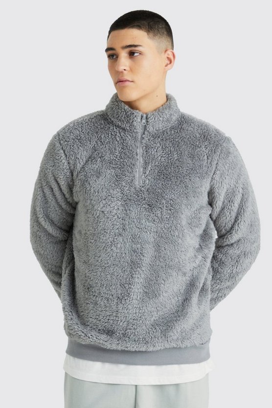 Kastiges Oversize Borg-Sweatshirt mit Trichterkragen