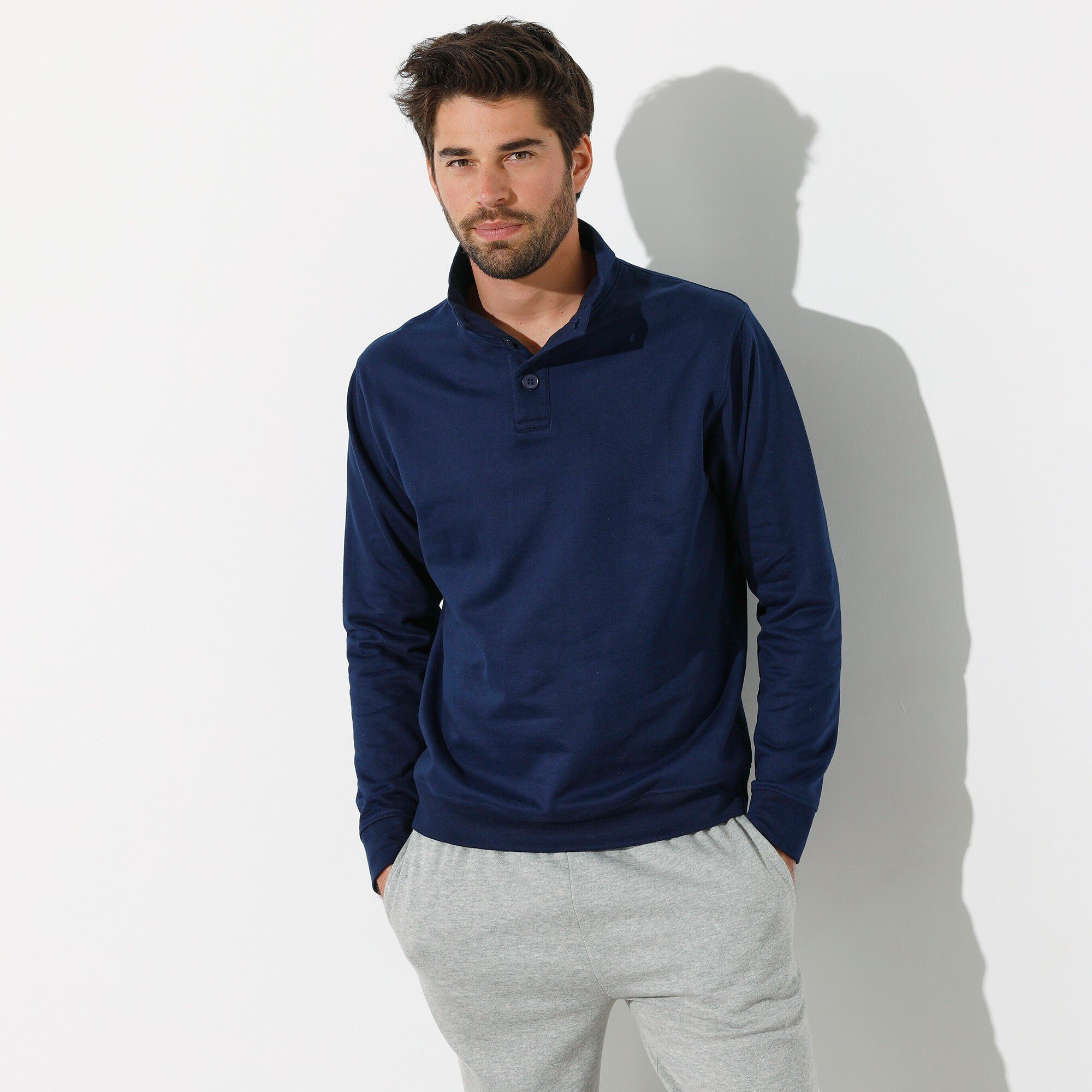 Sweat col montant boutonné en molleton