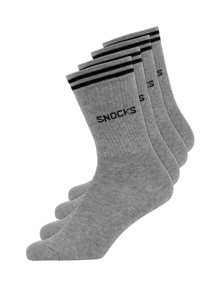 SNOCKS Hohe Sportsocken mit Streifen aus Bio-Baumwolle 4 Paar in Grau günstig kaufen