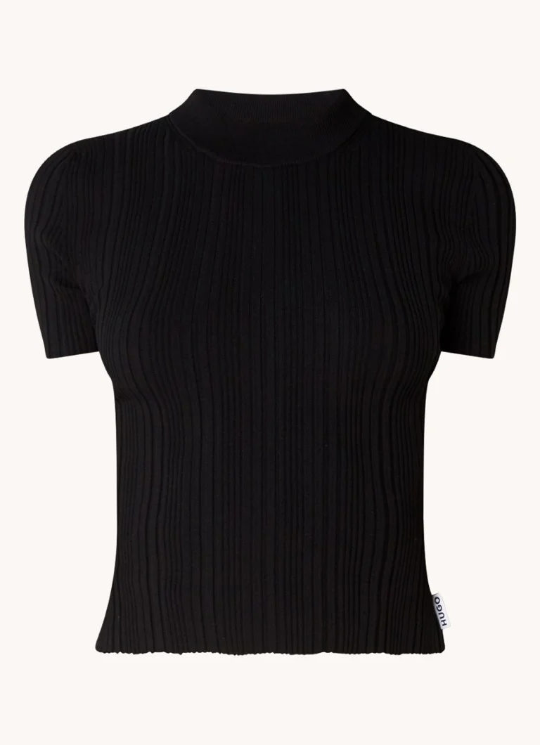 HUGO BOSS Sarpharim ribbed knit top with stand-up collar