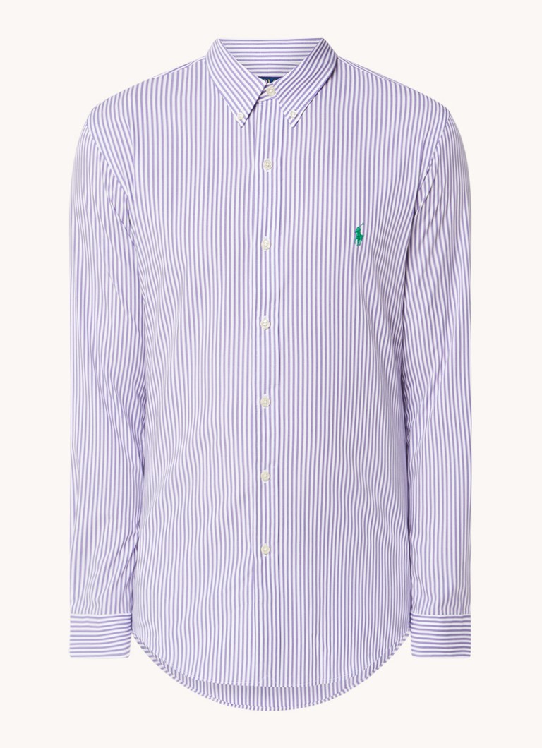 Camisa Ralph Lauren Slim Fit com estampa listrada e gola abotoada.
