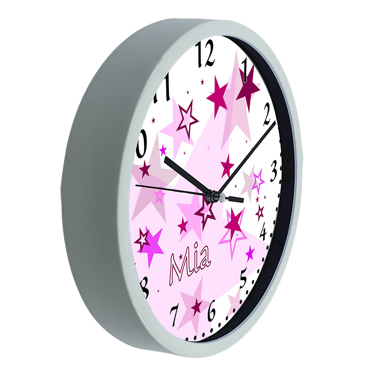 Kinder Wanduhr personalisiert mit Name Sternenhimmel Rosa