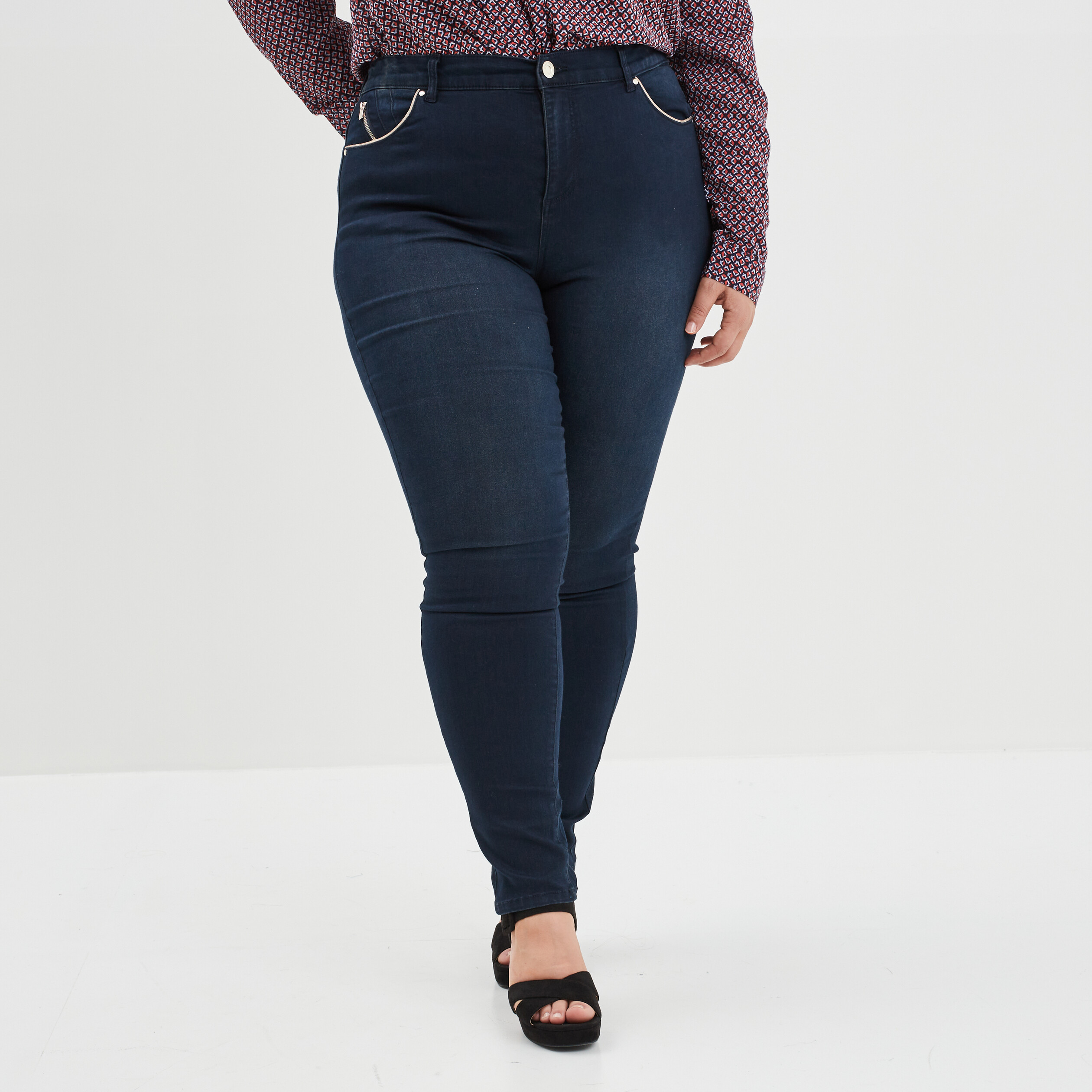 Jeans slim 5 poches avec liserés bleu femme grande taille | La Halle