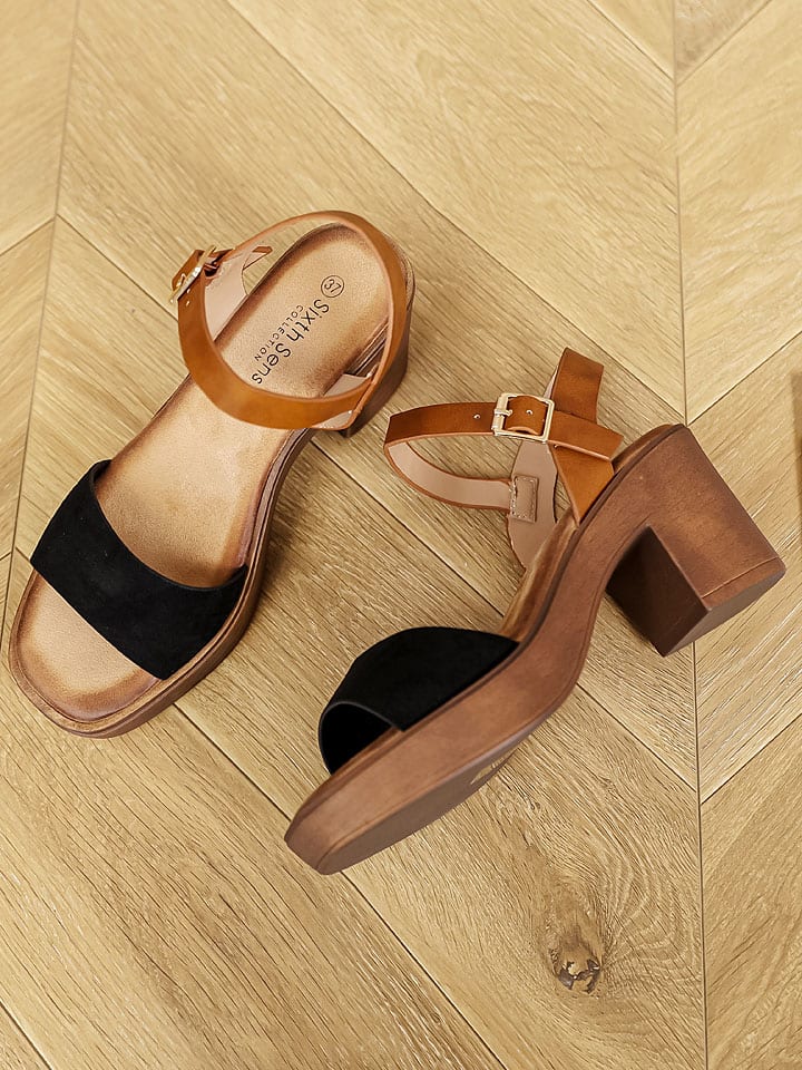 Sixth Sens Sandaletten in Schwarz/ Hellbraun günstig kaufen