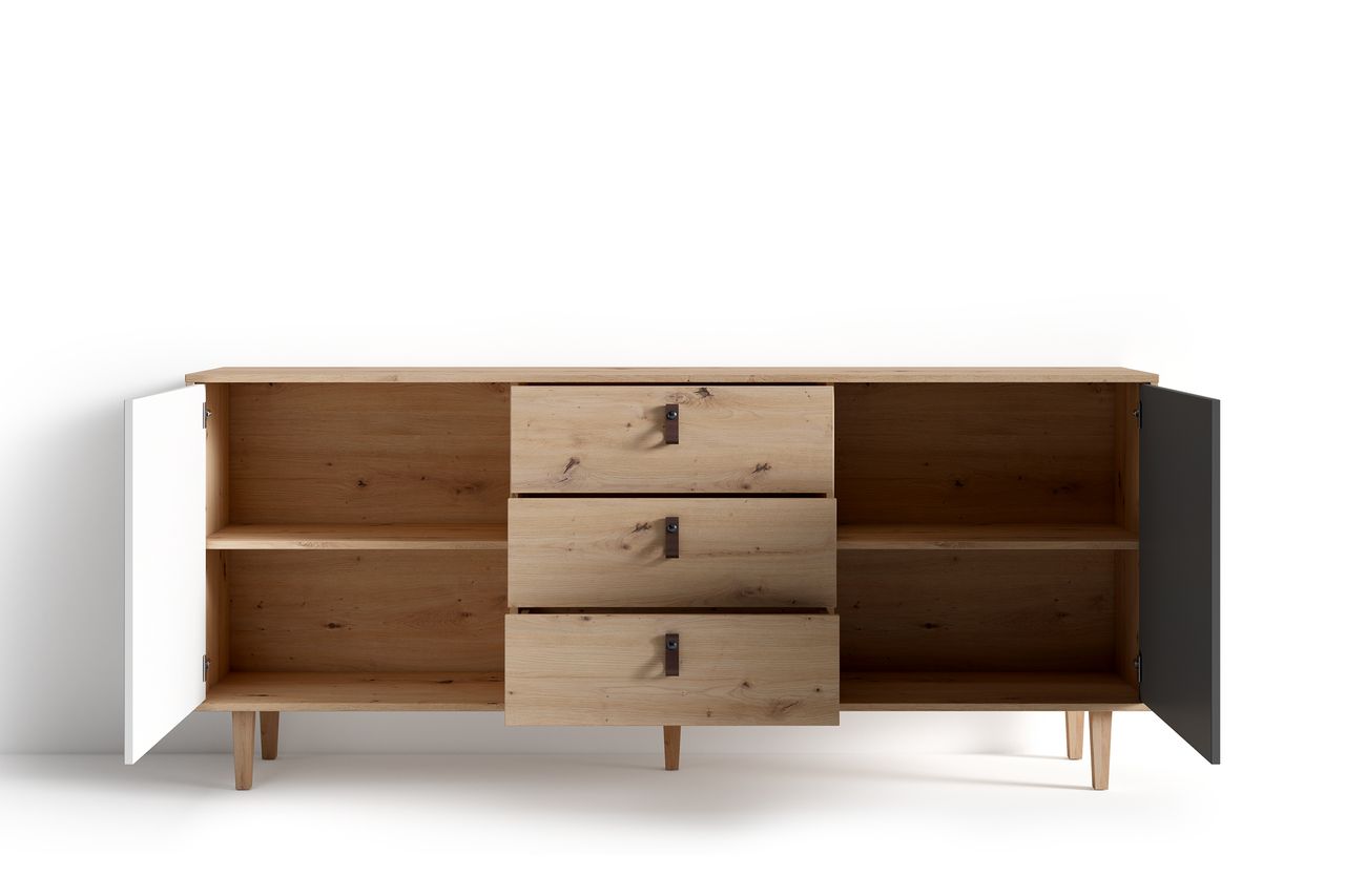 byLiving BILL Sideboard, Breite 180 cm, Eiche-Optik, matt weiß anthrazit