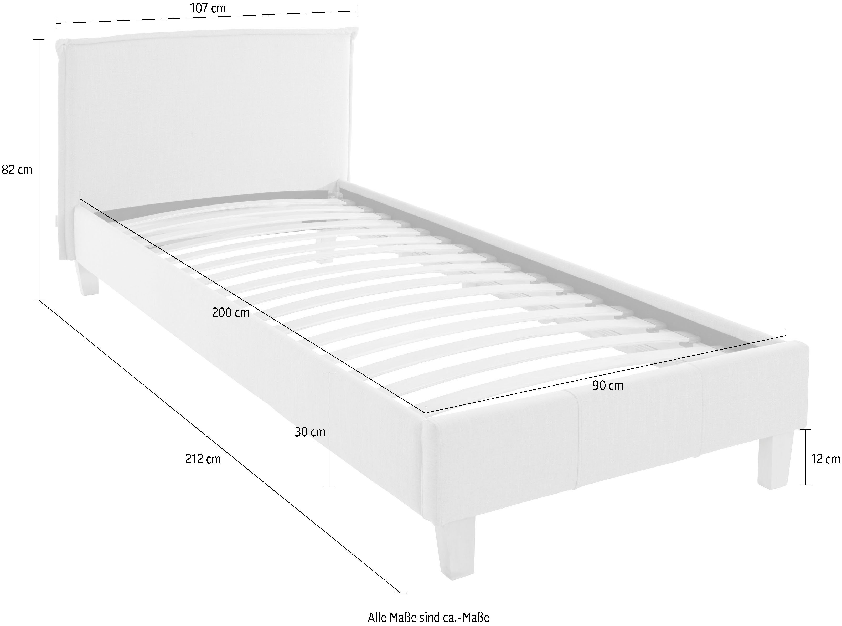 OTTO products Polsterbett Heddi, in 5 Breiten: von 90cm-200cm, Biese am Kopfteil, Strukturstoff