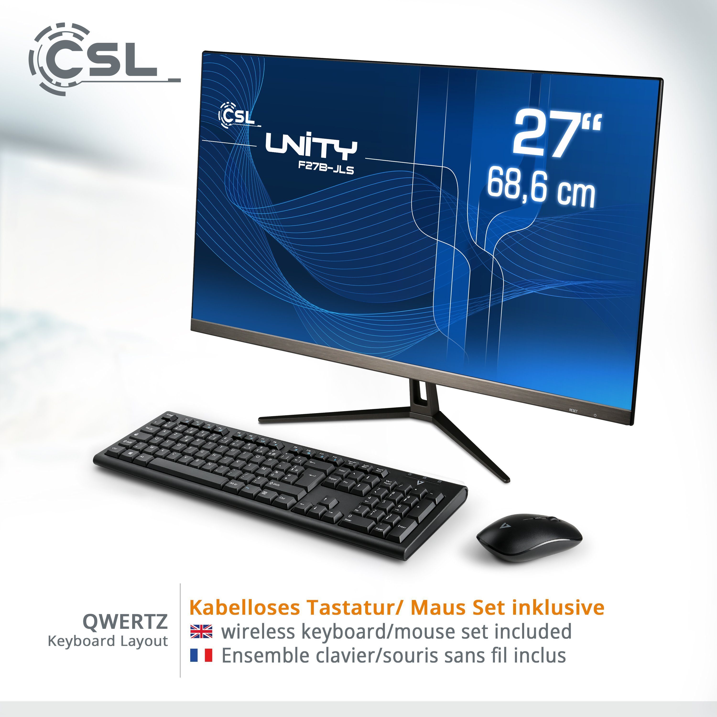 CSL Unity F27-JLS PC (27 Zoll, Intel® Celeron N5100, Intel® UHD Graphics, 16 GB RAM, 256 GB SSD, passiver CPU-Kühler)