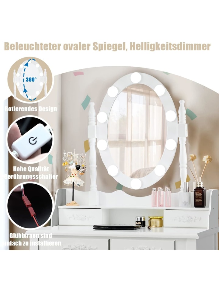 COSTWAY Schminktisch Set mit LED in Weiß günstig kaufen onesize