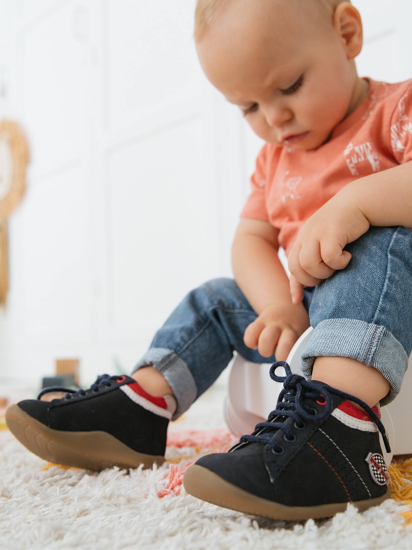 Bottillons cuir fantaisie bébé garçon premiers pas bleu marine