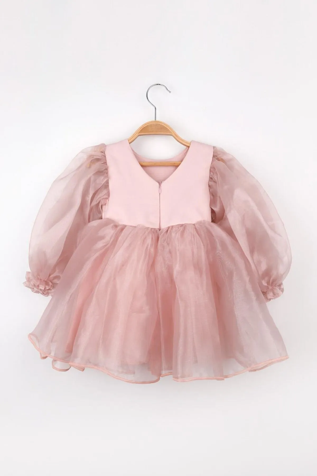 Le Mabelle  Mädchen-Partykleid aus Organza in Puderblau mit langen Ärmeln – Salbei