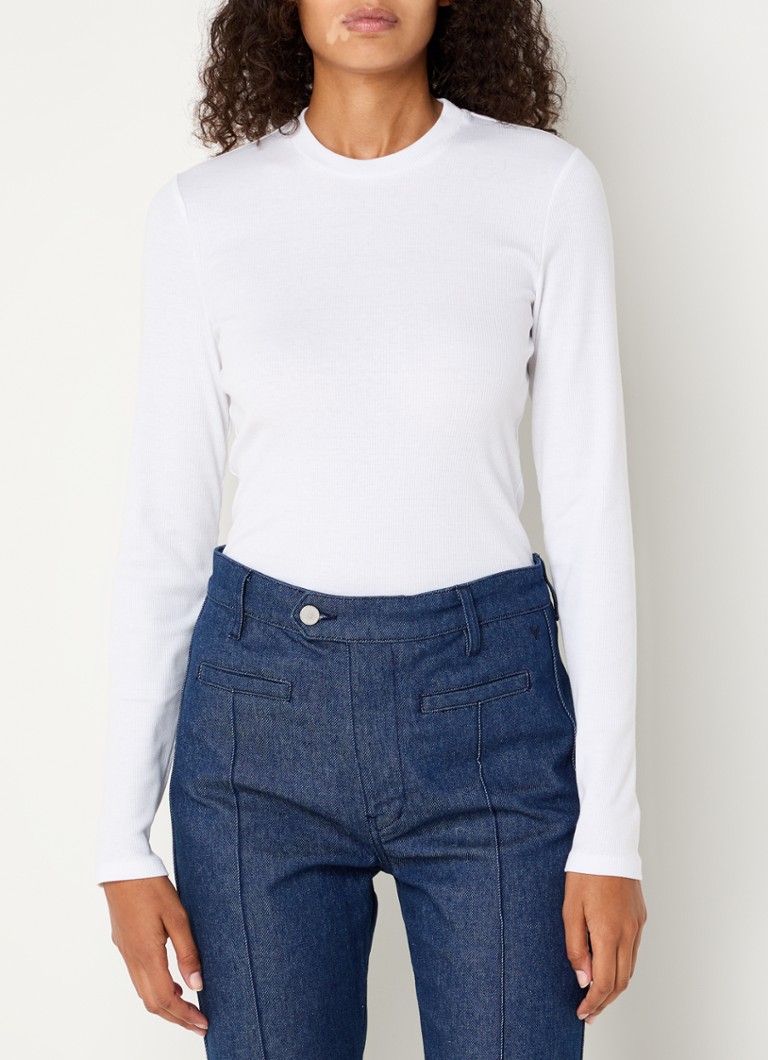 Camisa de manga comprida Vanilia em malha canelada com elasticidade.