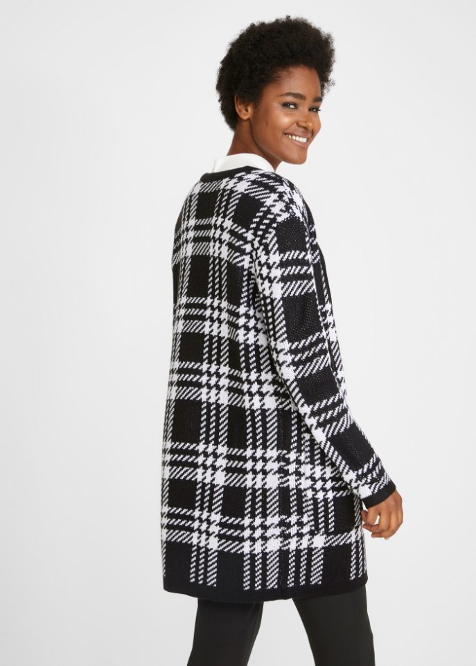 Karierte Strickjacke mit Taschen