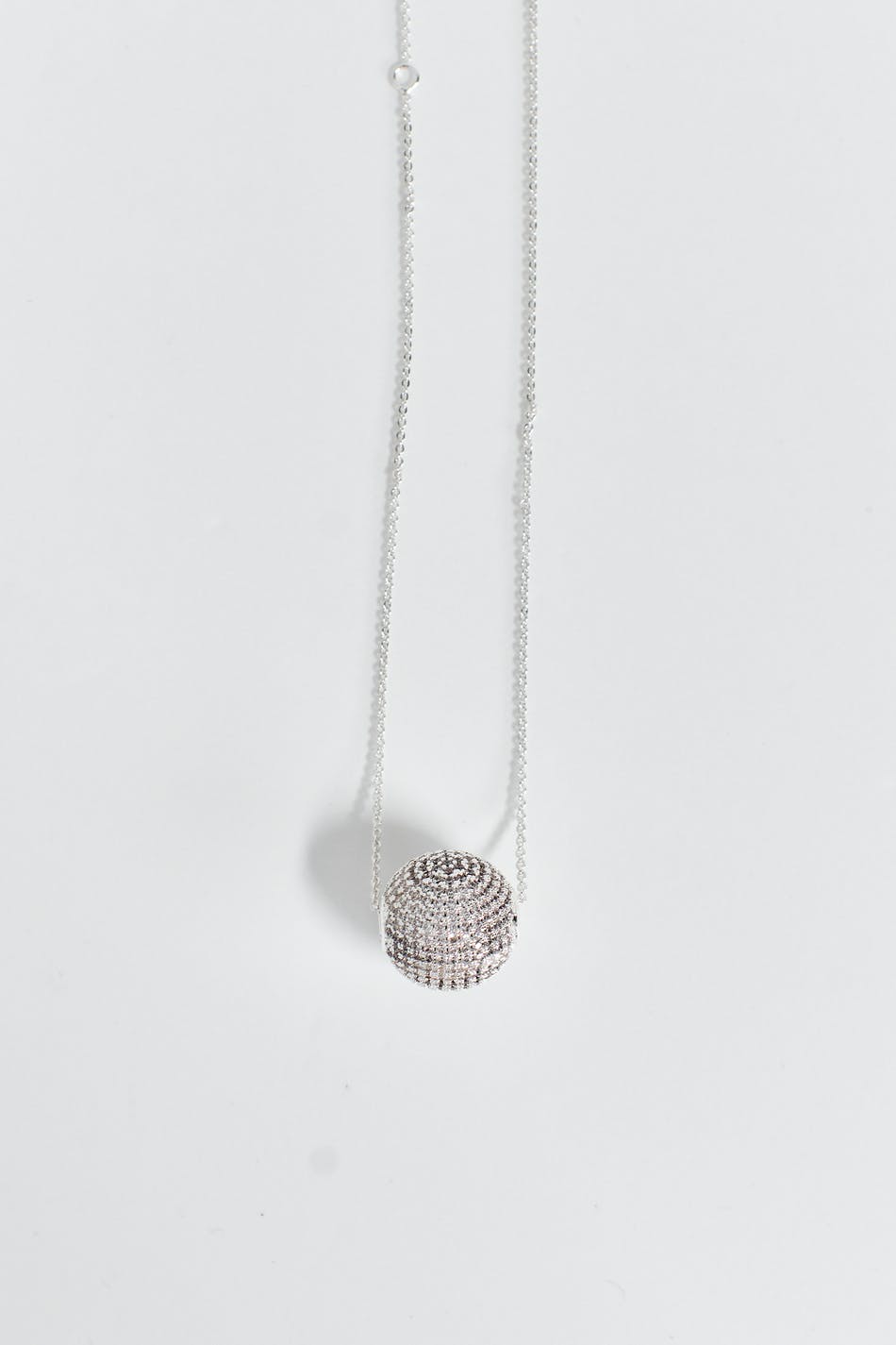 Pave silver ball necklace