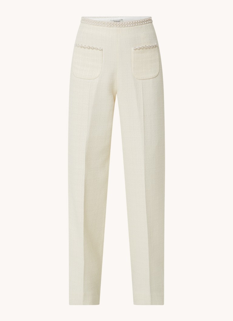 Sandro High waist straight fit trousers with tweed look and imitation pearls