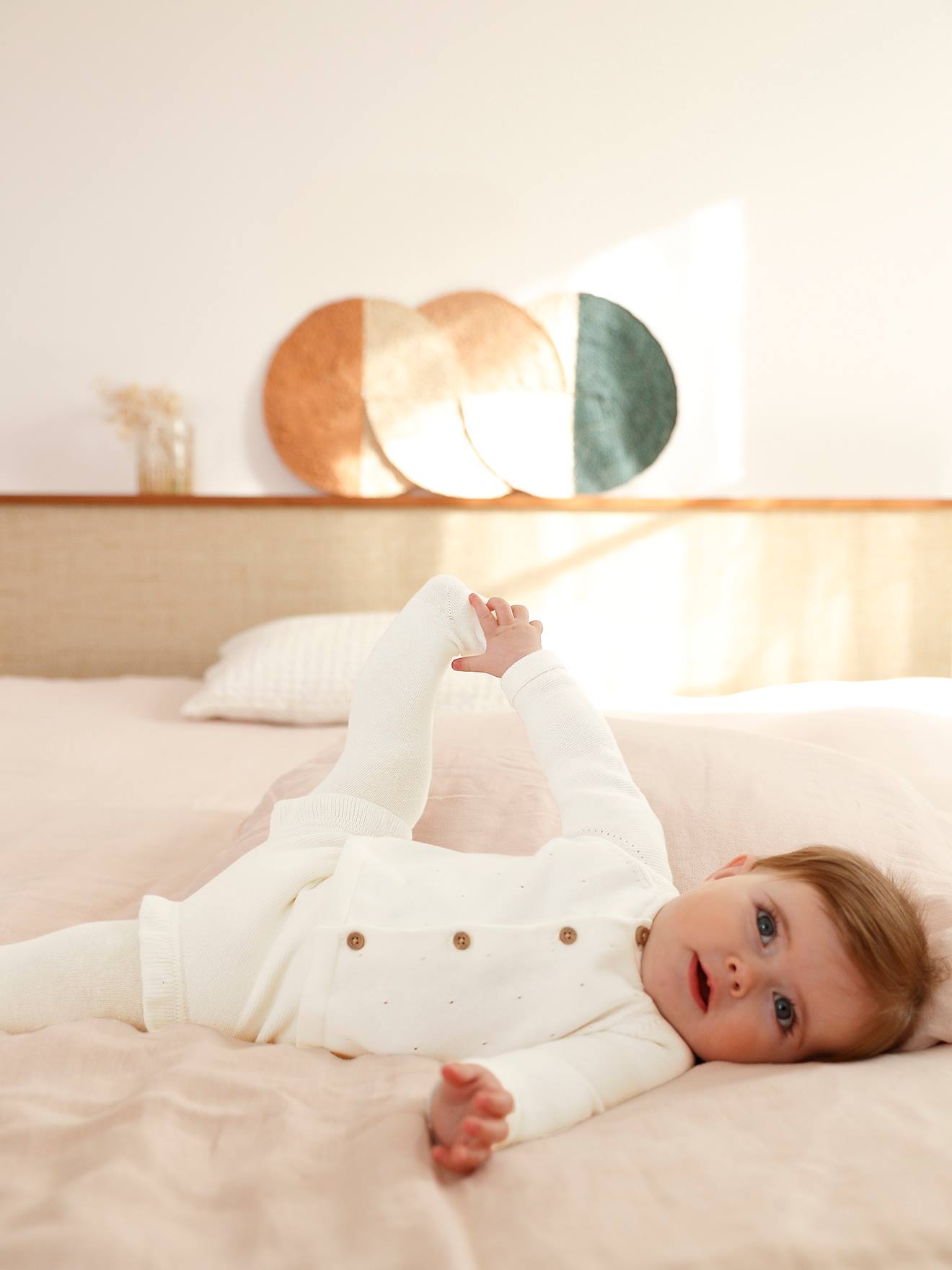 Vertbaudet Baby Strick-Set: Strickjacke, Shorts & Strumpfhose Oeko-Tex - wollweiß