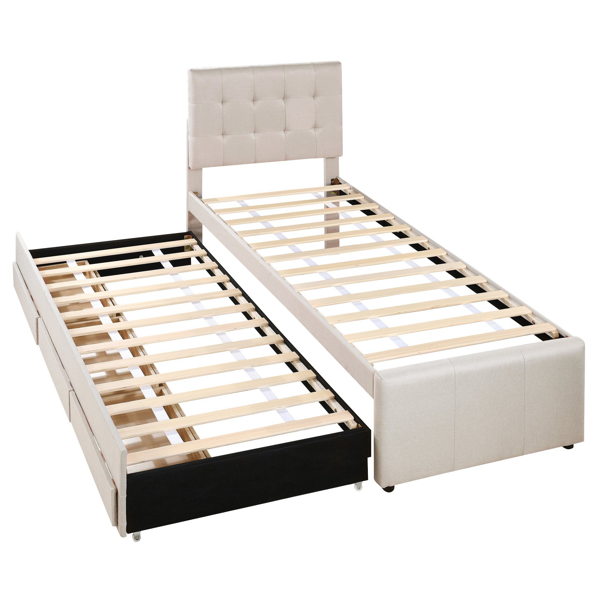 Flieks Polsterbett, Einzelbett 90x200cm mit 3 Schubladen und Unterbett 90x190cm