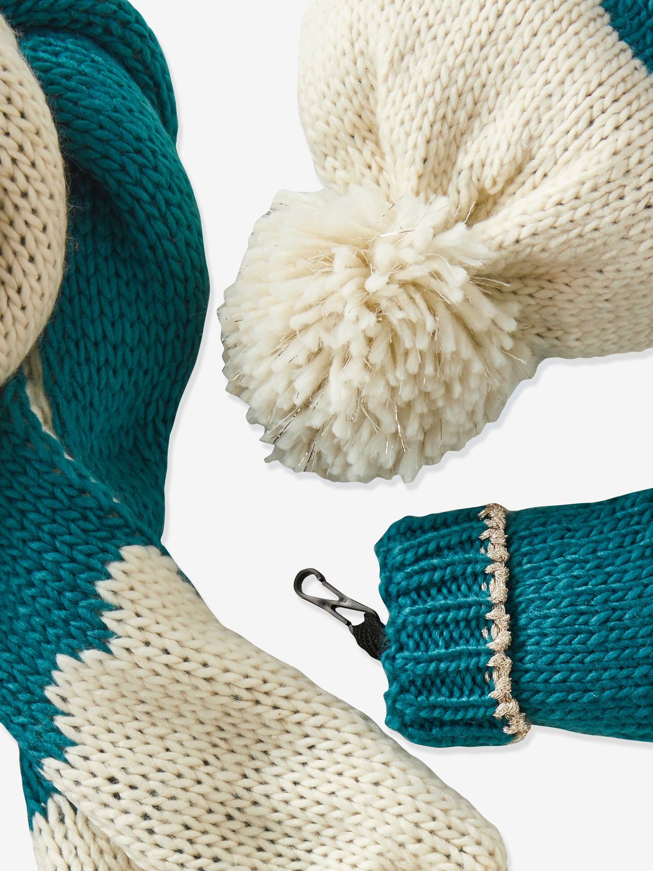 Vertbaudet Mädchen-Set: Mütze, Schal & Fäustlinge/Halbhandschuhe - blau