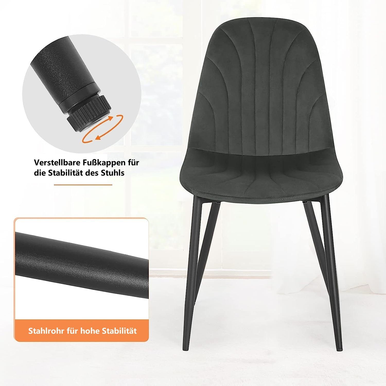 EUGAD Esszimmerstuhl (Set, 2 St), ergonomischer Polsterstuhl mit Samtbezug