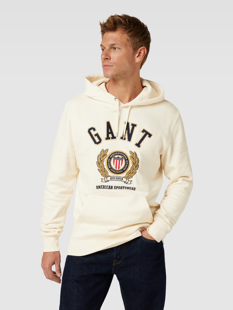 Hoodie mit Label-Stitching Modell 'CREST' in offwhite