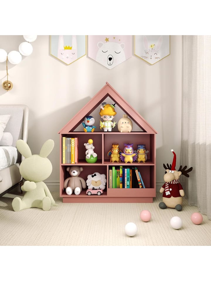 COSTWAY Kinder Bücherregal in Hausform 88 x 34 x 108 cm in Rosa günstig kaufen onesize