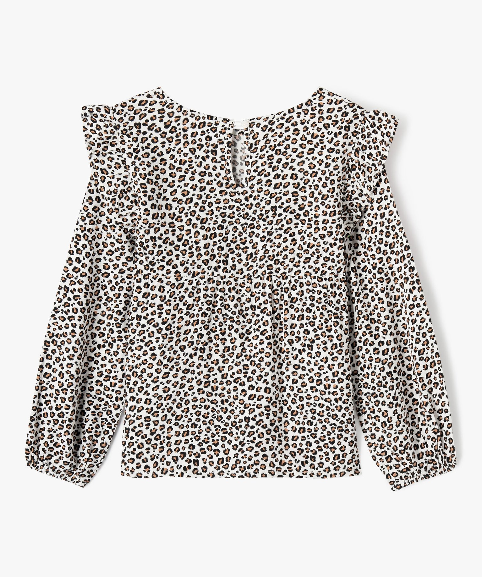 Chemise fille à manches longues avec volants sur les épaules ecru | GEMO