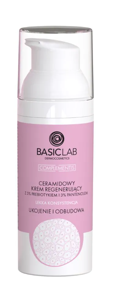 BasicLab Regenererende creme med præbiotika 5% og panthenol 3% med en let konsistens