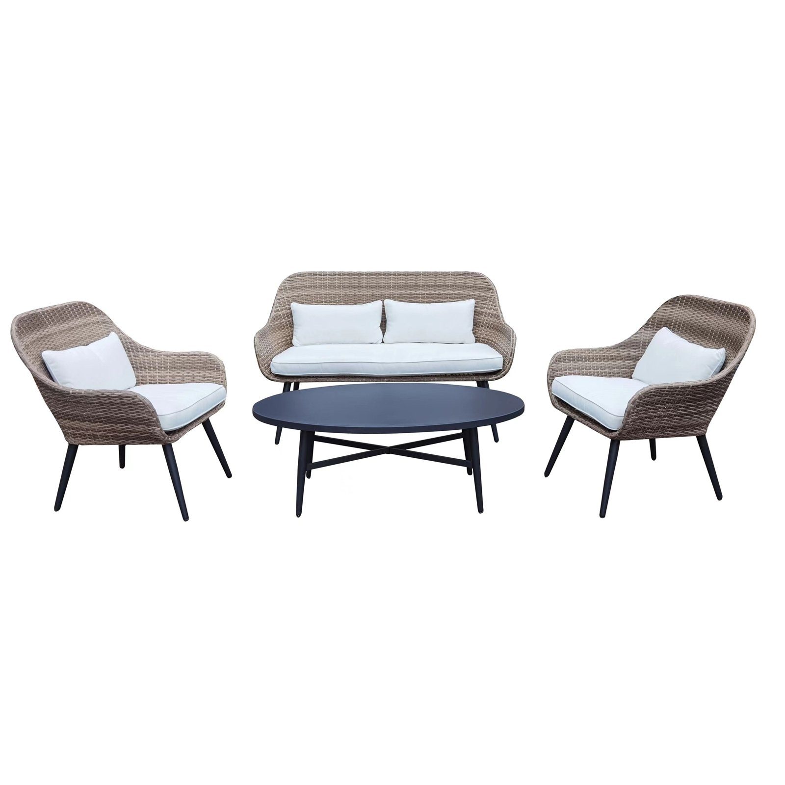 HTI-Living Gartenlounge-Set Terrassenmöbel Lesina, (Set, 4-tlg), Zweisitzer 2 Sessel mit Tisch Polyrattan