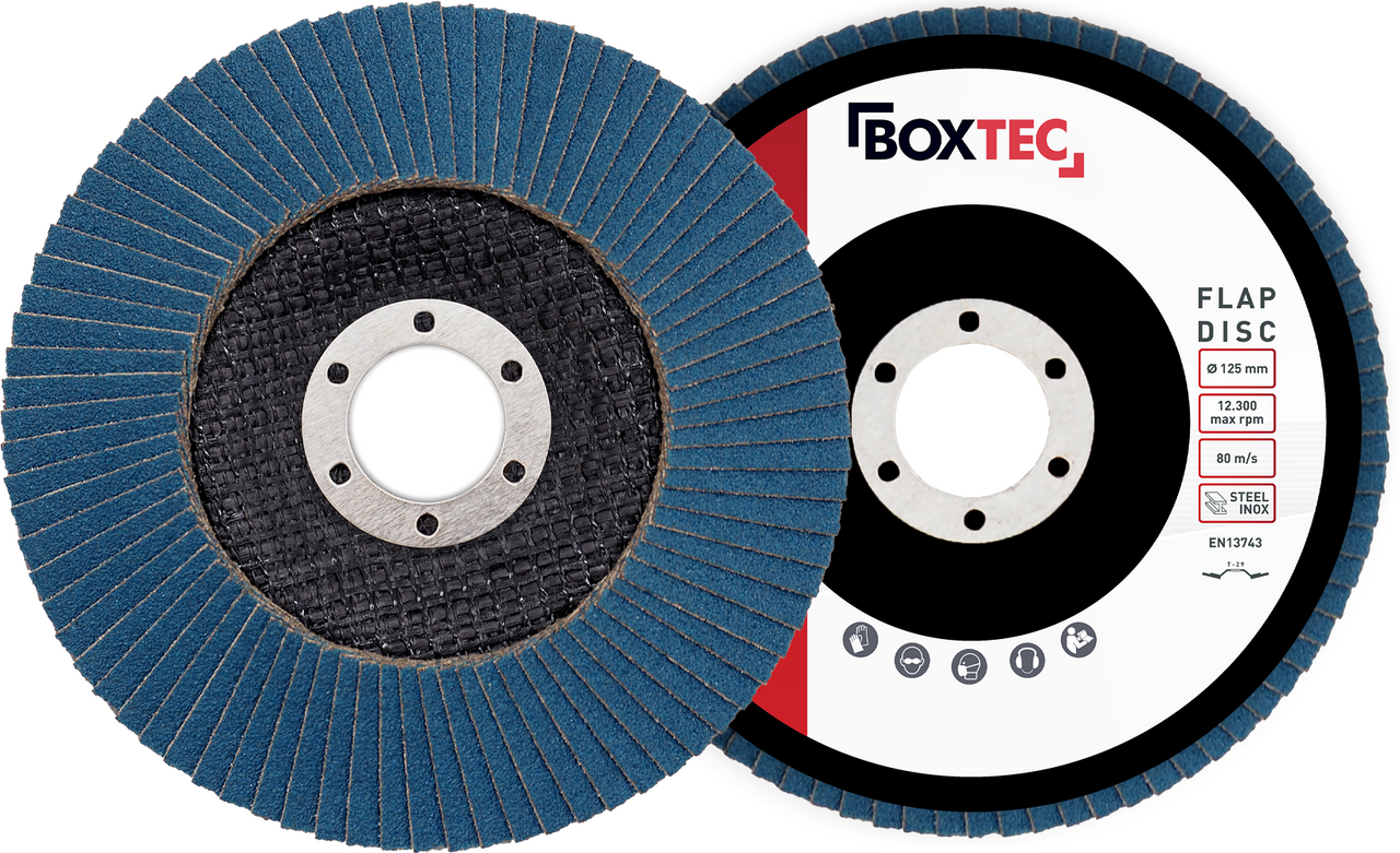 BOXTEC Profi-Fächerscheiben BLAU 125mm INOX Lamellenscheiben Schleifscheiben 10er Pack P60