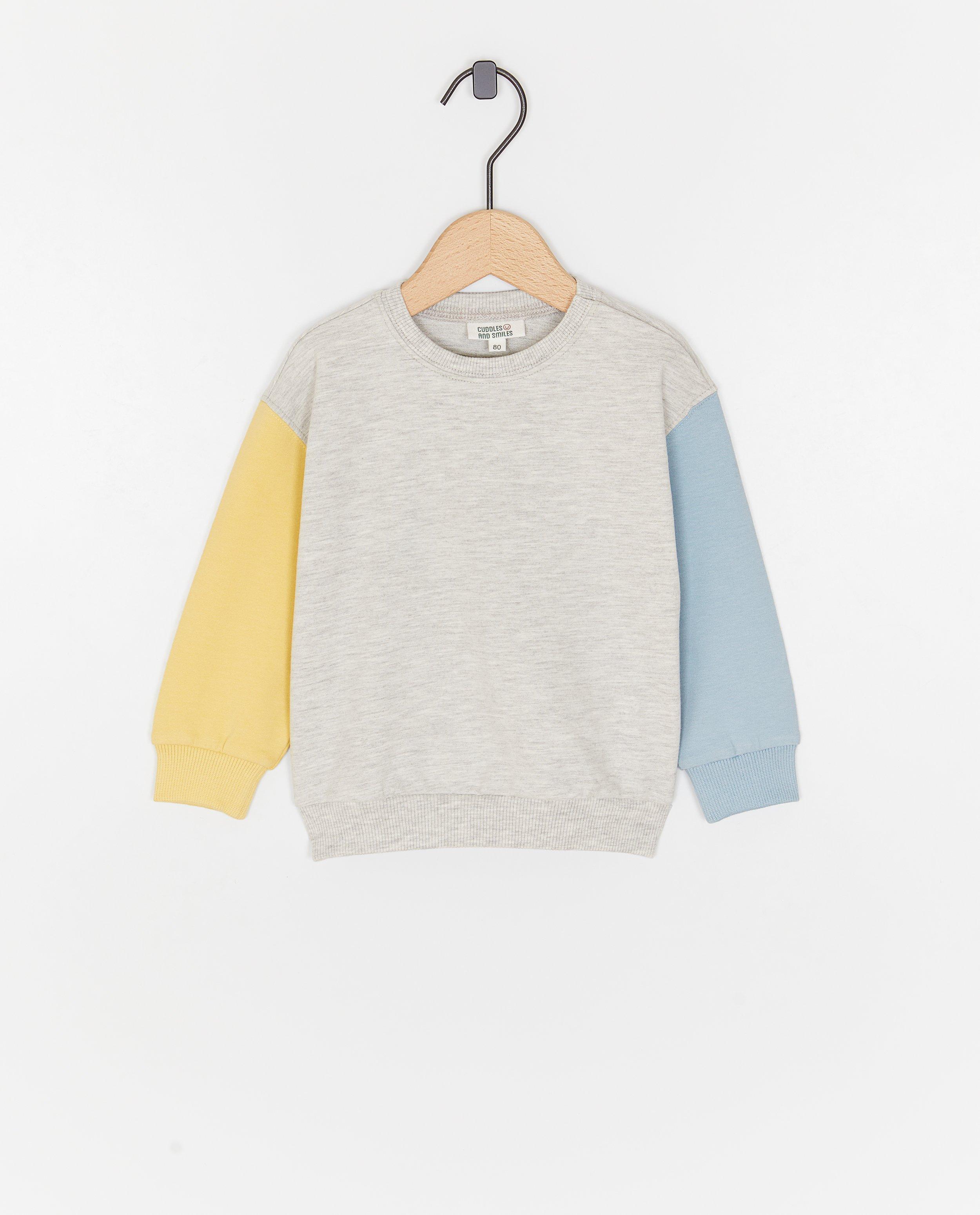 Pulover Cuddles and Smiles cu blocuri de culoare, unisex gri deschis