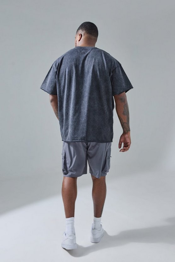 Plus Oversize Man Active T-Shirt mit Acid-Waschung