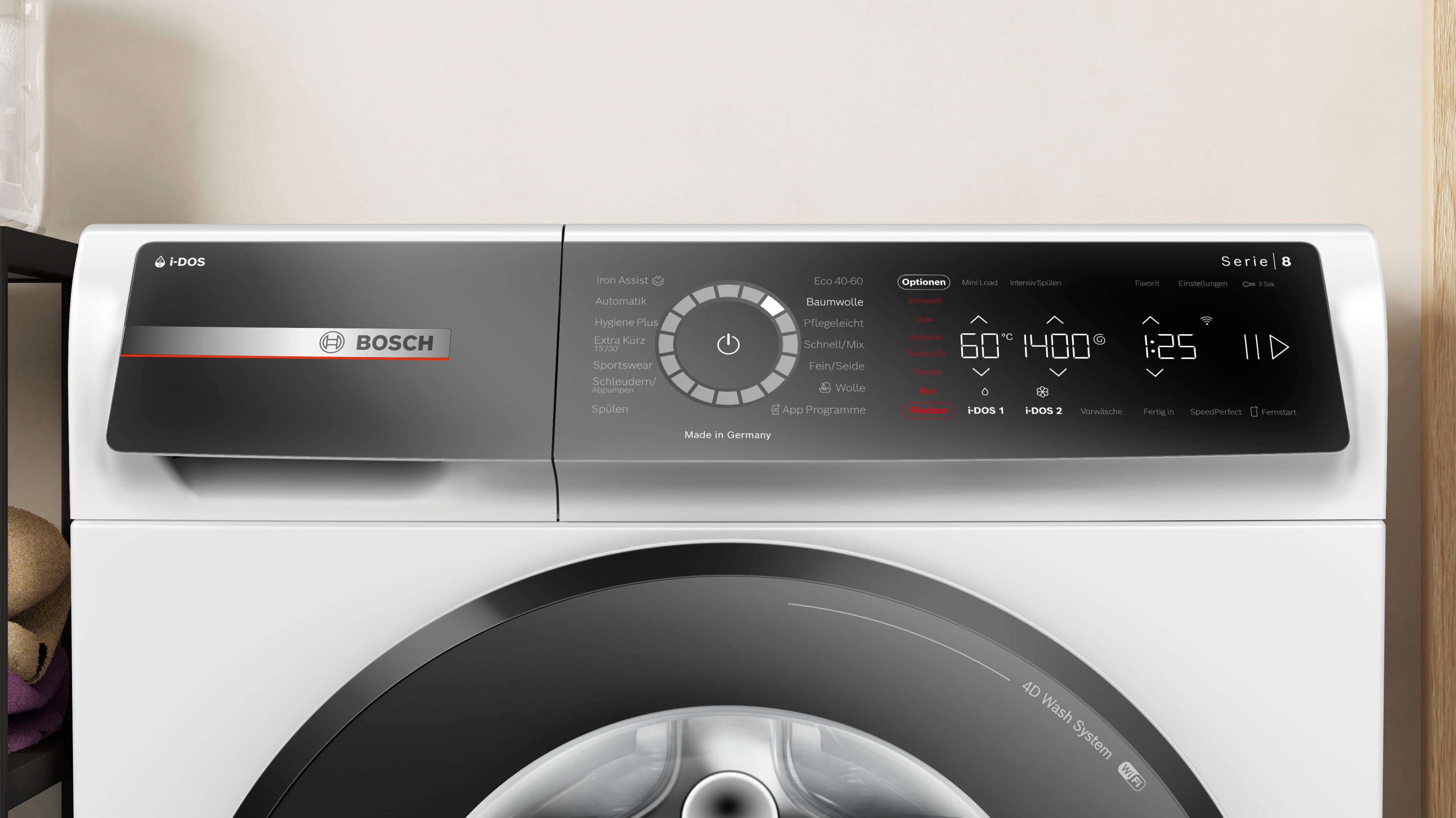 BOSCH Waschmaschine Serie 8 WGB244A40, 9 kg, 1400 U/min, i-DOS dosiert exakt die benötigte Wasser- und Waschmittelmenge