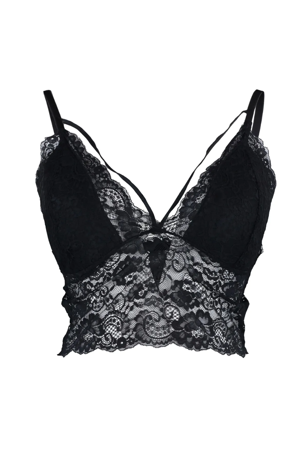 Trendyol Curve  Schwarzes, mit Paspeln überzogenes Spitzen-Bustier in Übergröße TBBAW23CW00000
