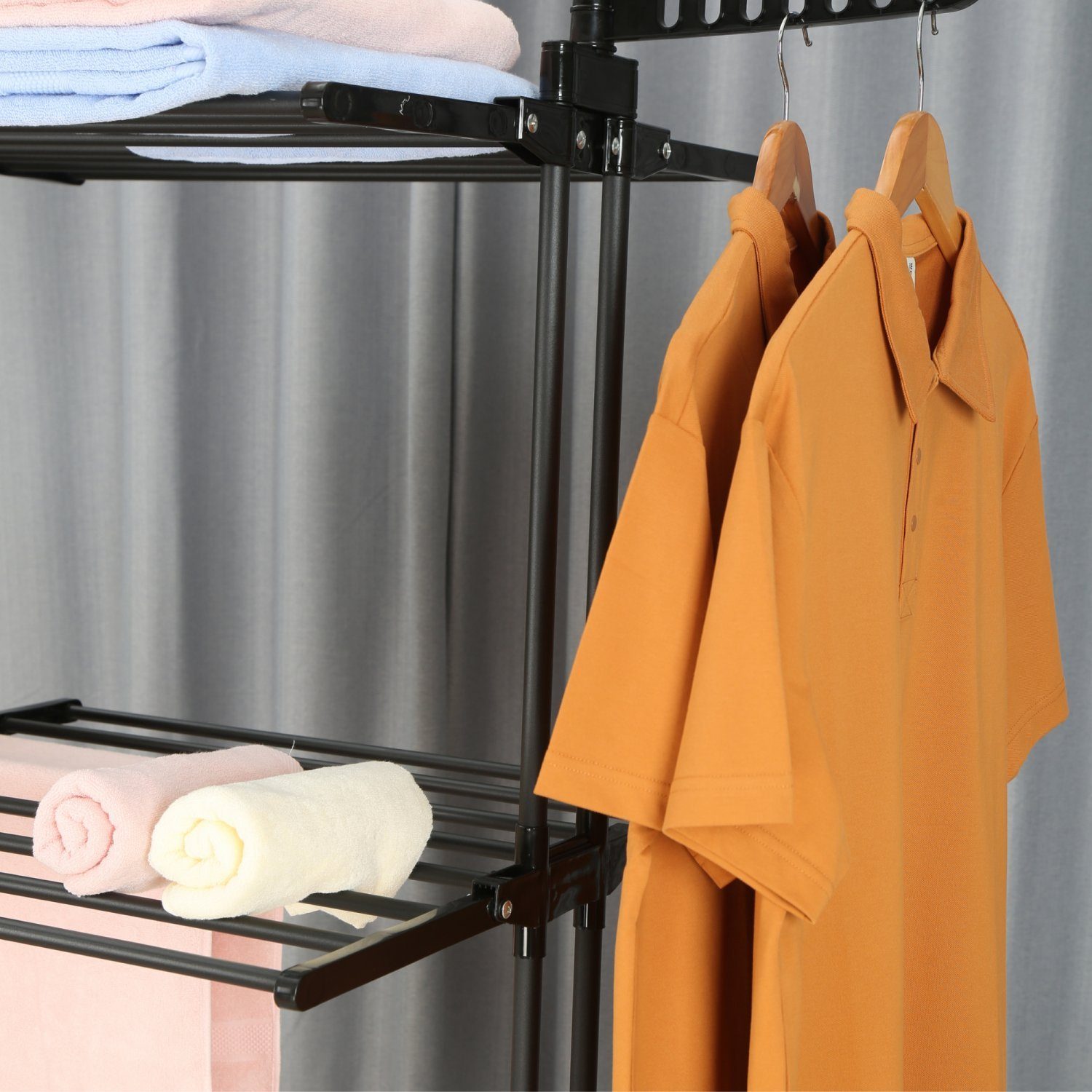 NYVI Turmwäscheständer Wäscheständer Turm LaundryFlex Turmwäscheständer Extra Groß & Stabil, Robuster Edelstahl Platzsparend Einklappbar 360° Räder 50Kg Tragkraft