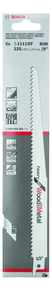 Bosch Blue Accessories 2608656261 S1111DF Tigersågklinga Tung för trä och metall 225 mm 5 delar