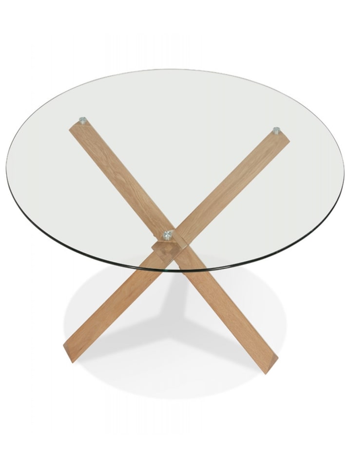 KADIMA DESIGN Runder Esstisch aus Glas und Eiche | Natürlicher Stil in Transparent-Beige günstig kaufen onesize