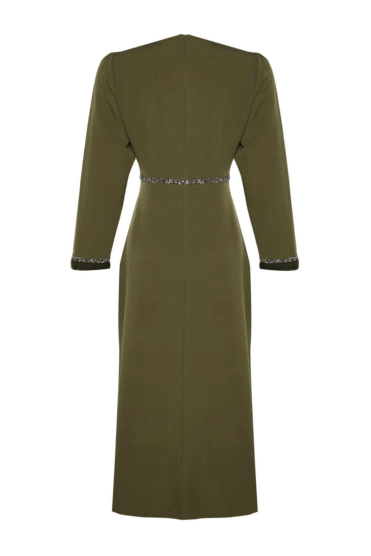 Trendyol Modest  Khakifarbenes Abendkleid mit Stein- und Manschettendetails TCTSS23DB00039