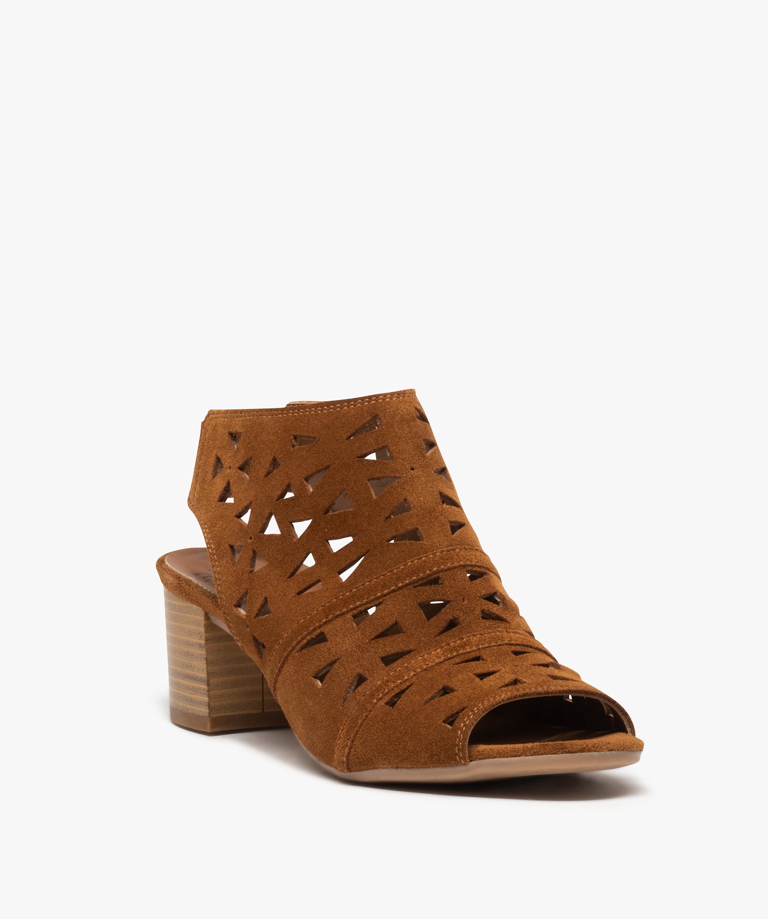 Sandales femme avec dessus en cuir ajouré camel | GEMO