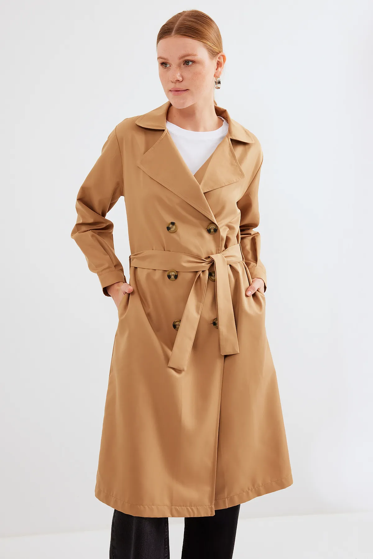 Bigdart  5853 Zweireihiger Trenchcoat mit Kragen – Hellbraun