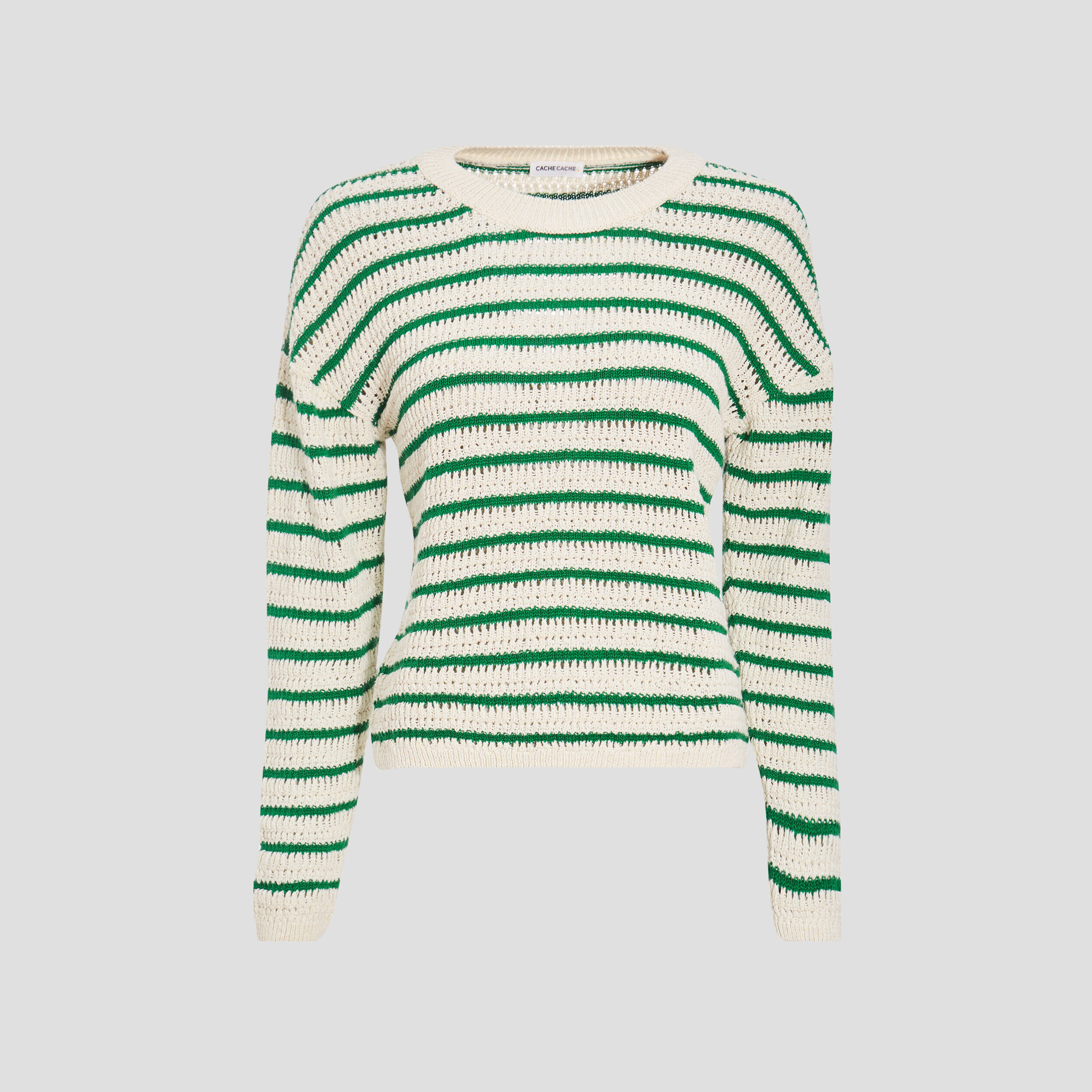Pull manches longues ajouré vert femme | Cache Cache