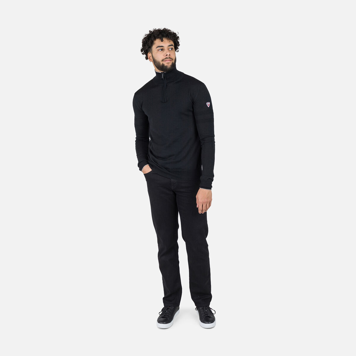 Gestreifter Herrenstrickpullover mit halblangem Reißverschluss